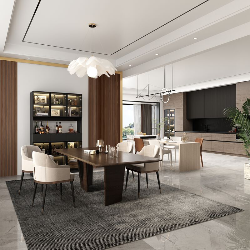 Black Wood 47.2 in. W Buffet Food Pantry W/Hutch, Glass Doors, Adjustable Shelves, LED Lights (14.2 in. D x 78.7 in. H)