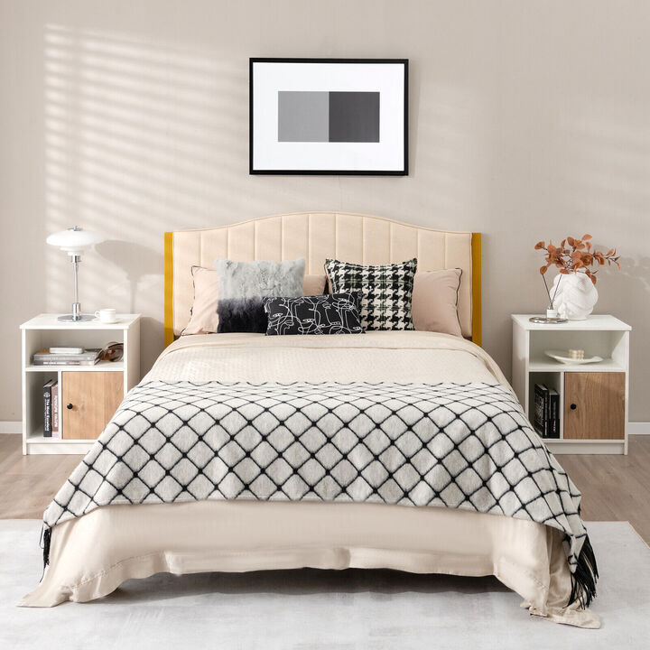 2 Pieces 25 Inch Tall Nightstands with Door and 2 Open Shelves-White