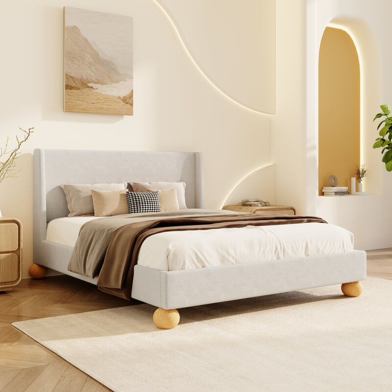 Merax Modern Velvet Upholstered Platform Bed image number 2