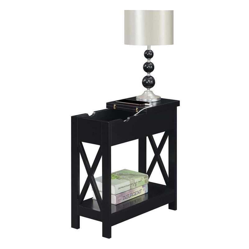 Convenience Concepts Oxford Flip Top End Table with Charging Station Black