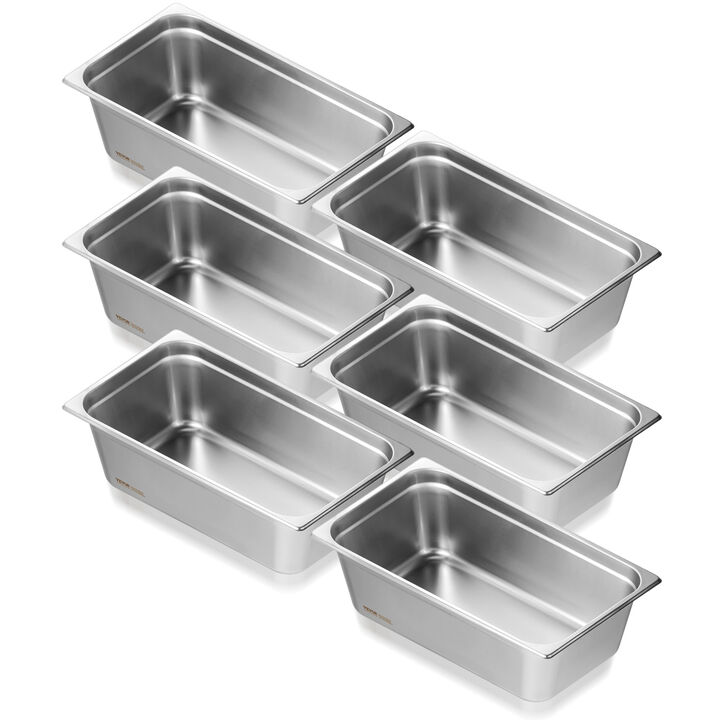 VEVOR 6 Pack Full Size Hotel Pans Steam Table Pan Stainless Steel 6" Deep