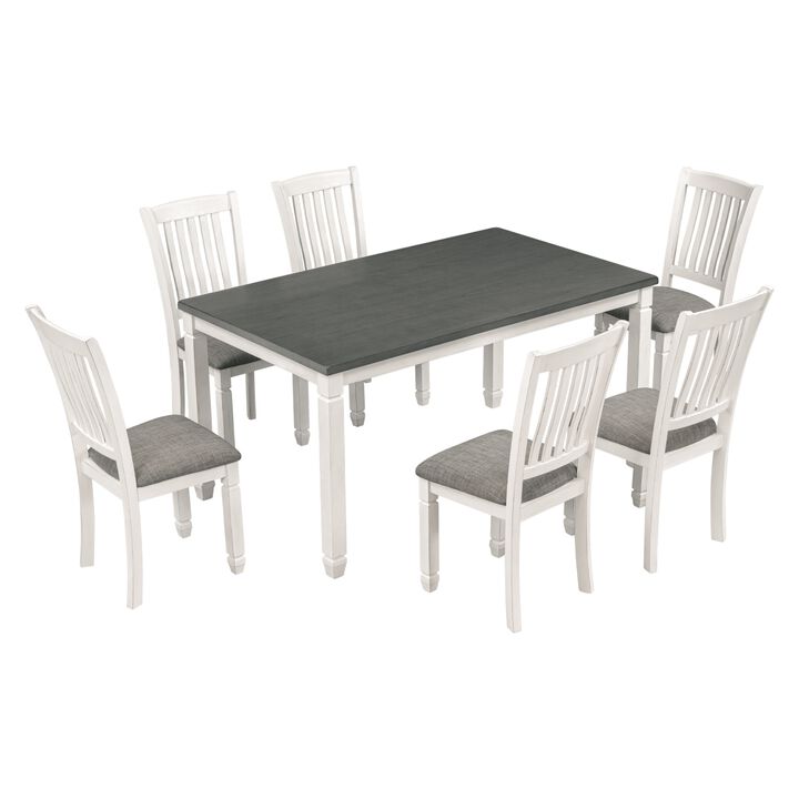 7-Piece Dining Table Set Wood Dining Table and 6 Upholstered Chairs with Shaped Legs