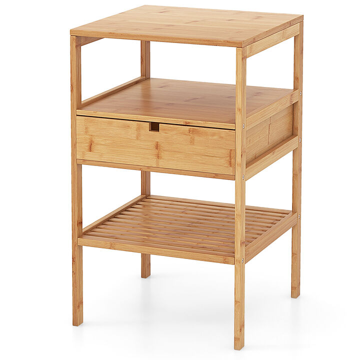 Nightstand with Storage Drawer and Slatted Shelf-1 Piece