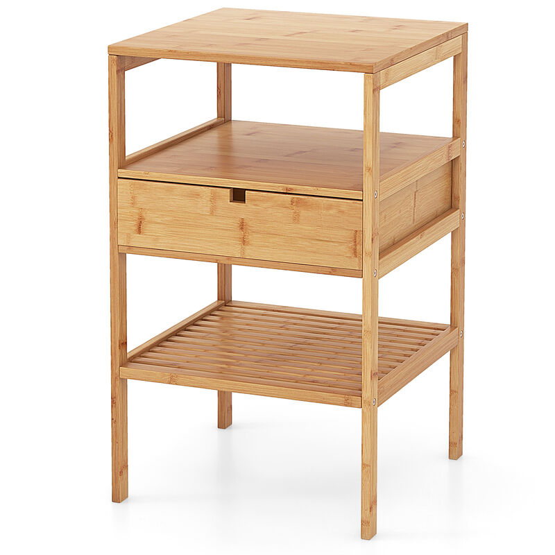 Nightstand with Storage Drawer and Slatted Shelf-1 Piece
