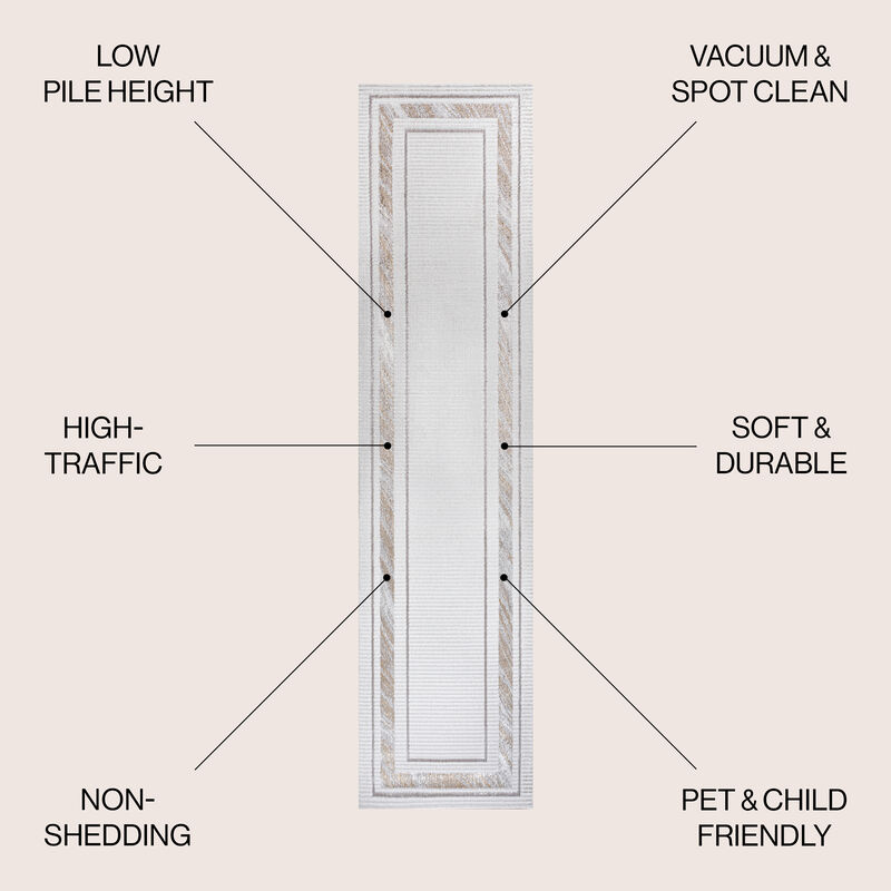 Athens Classic Border Marble Pattern High-Low Area Rug