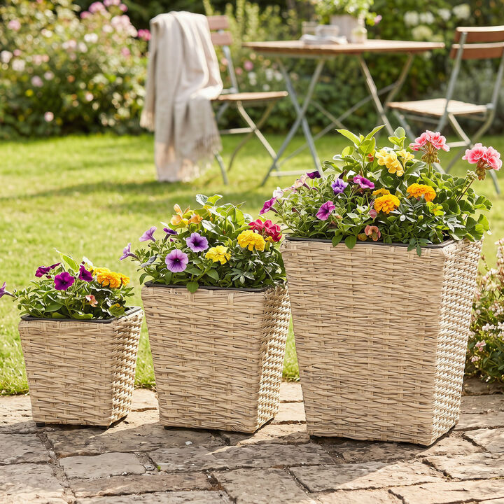 3 Pack Rattan Planters with Plastic Liners for Indoor Outdoor