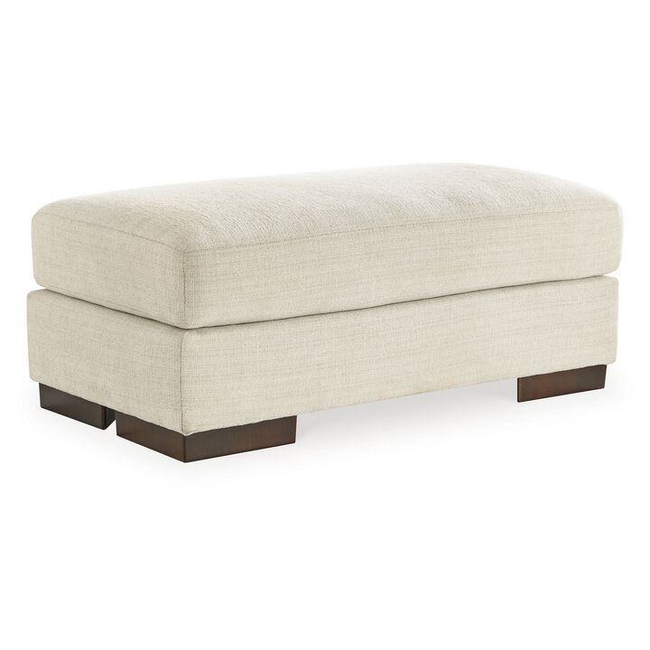 Magg 44 Inch Ottoman, Low Profile Block Feet, Beige Polyester Upholstery - Benzara