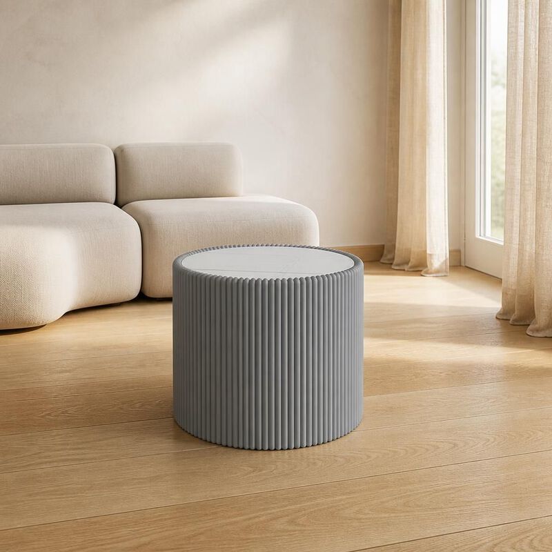 GOODSILO Round Cylinder Sintered Stone Top Modern Coffee Table with Unique Gold Pattern for Living Room and Multi-space Use image number 3
