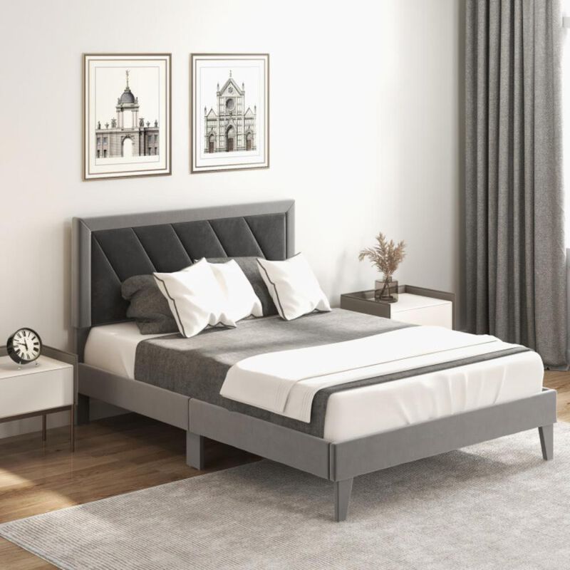 Hivvago Platform Bed with High Headboard and Wooden Slats