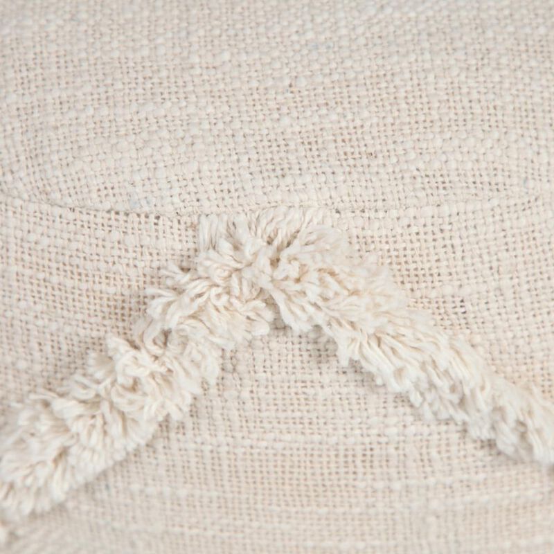 Hivvago 18 Inch Cream Cotton Cylinder Geometric Pouf Ottoman