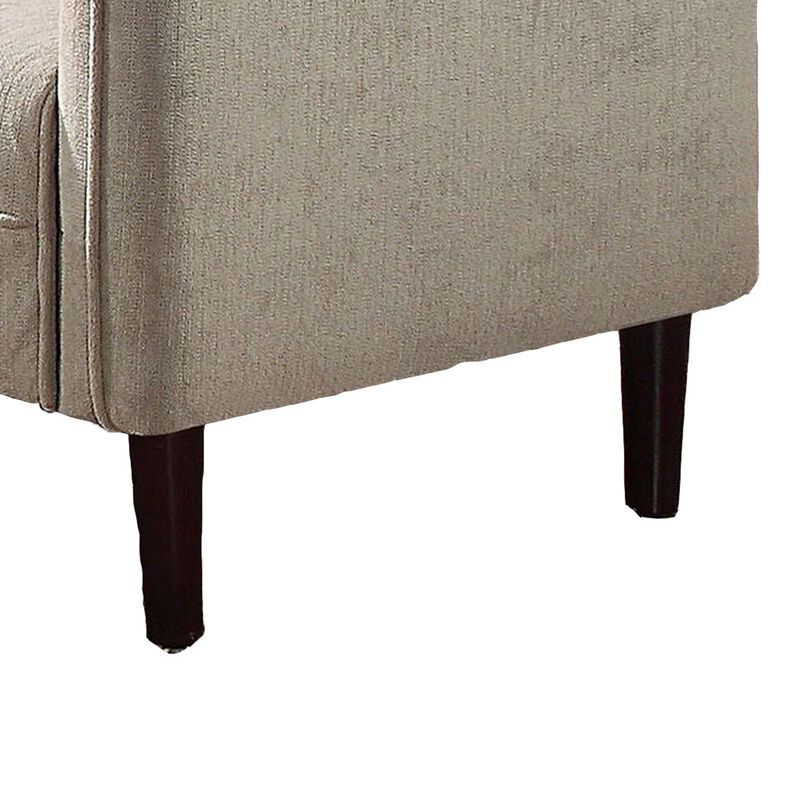 Hak 52 Inch Loveseat, Rounded Curved Arms, Biscuit Tufting, Wood Legs, Taupe - Benzara