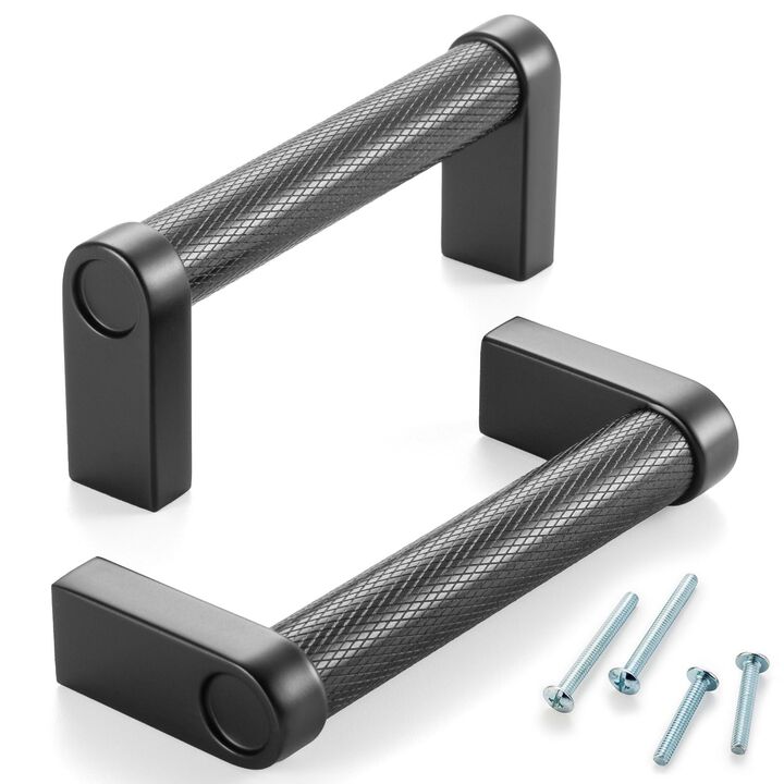 ASKANO Black Cabinet Pulls, 3 Inch Hole Centers, Knurled Bar Kitchen Cabinet Handles AP1311 | Pack of 10, Solid Hardware for Kit