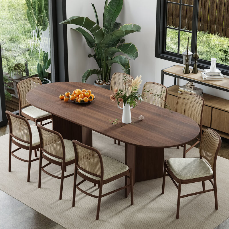 79" Farmhouse Large Oval Brown Dining Table for 6-8 People with V-Shaped Legs for Dining Room and Living Room