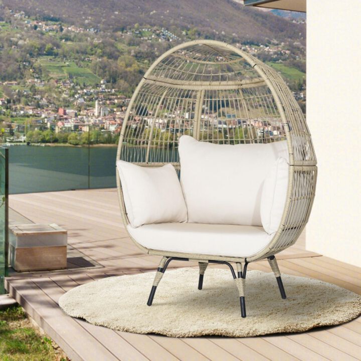 Hivvago Oversized Patio Rattan Egg Lounge Chair with 4 Cushions