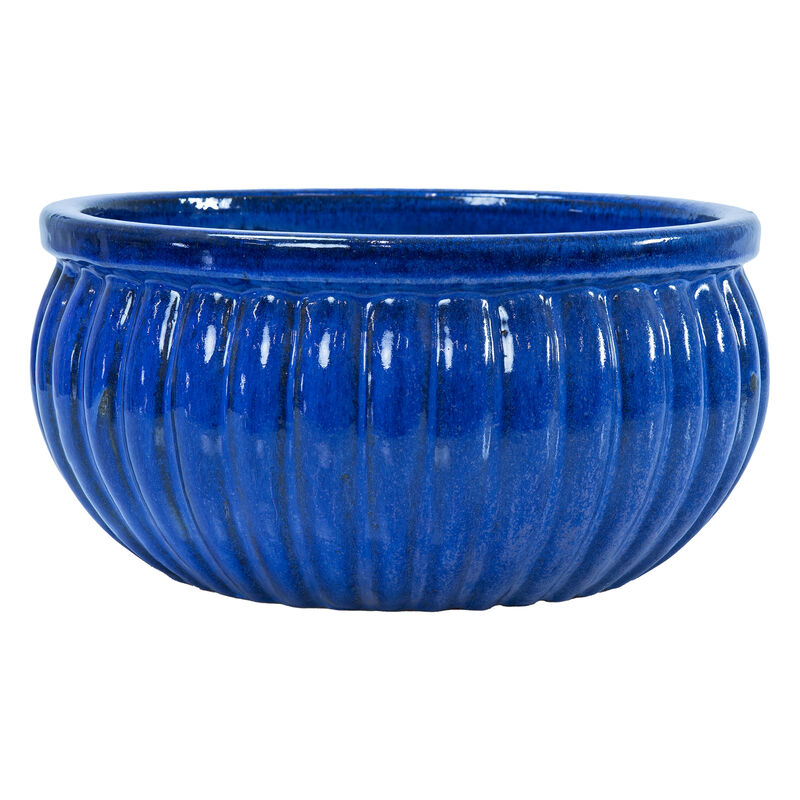 Sunnydaze 14.5&rdquo; Round Ribbed Ceramic Planter Bowl - Imperial Blue image number 0