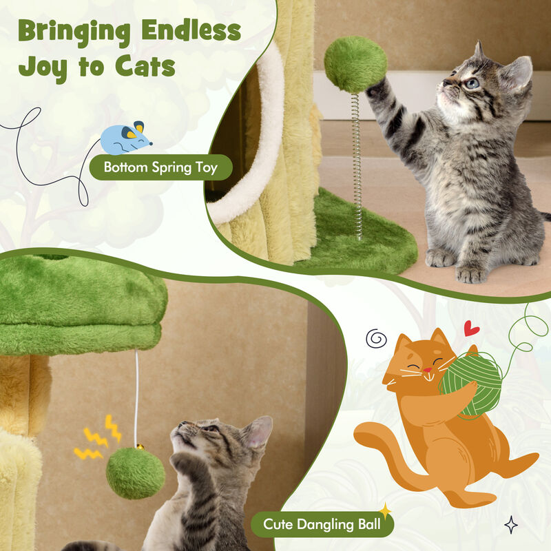 Cute Cat Tree with Sisal Scratching Posts and Dangling Ball