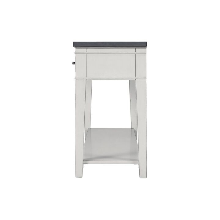 55 Inch 3 Drawer Console Table with Bottom Shelf, White and Gray-Benzara