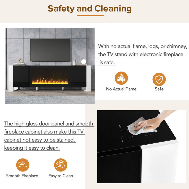 Merax Modern TV Stand with Non-heating Electric Fireplace