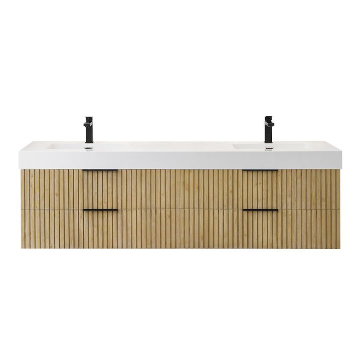 Altair-11 Double Bathroom Vanity in Nature Brown White Artificial Drop-in Sink