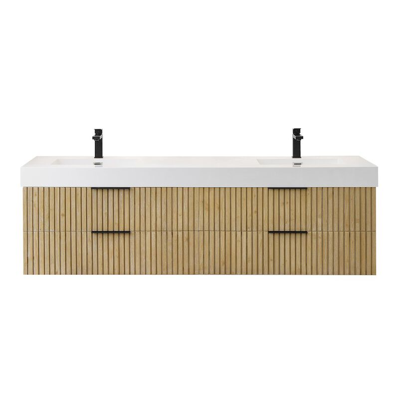 Altair-11 Double Bathroom Vanity in Nature Brown White Artificial Drop-in Sink