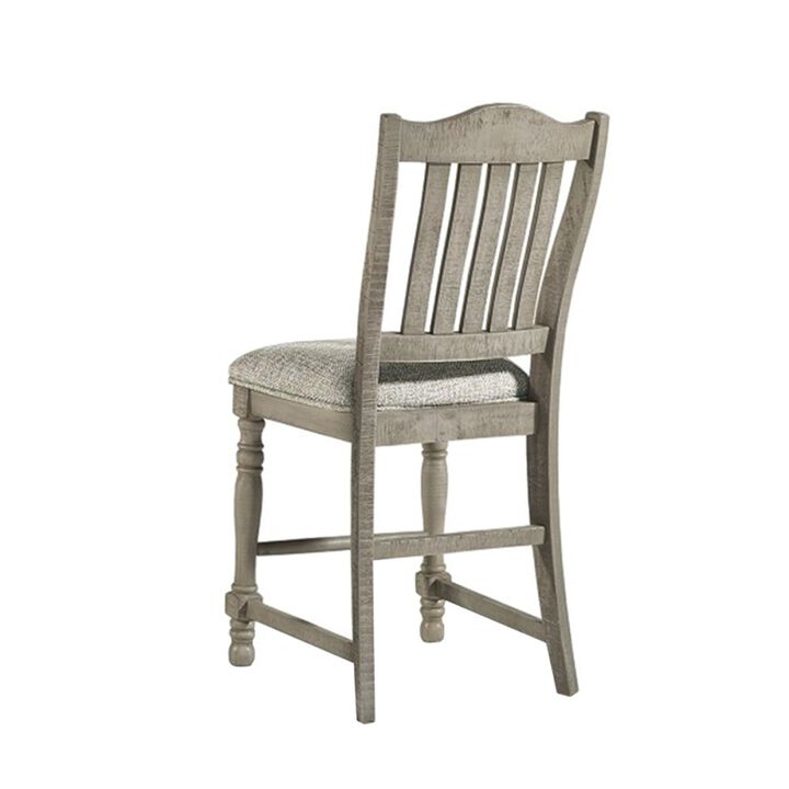 Set of 2 Upholstered Counter Height Chairs with Slatted Back in Light Grey