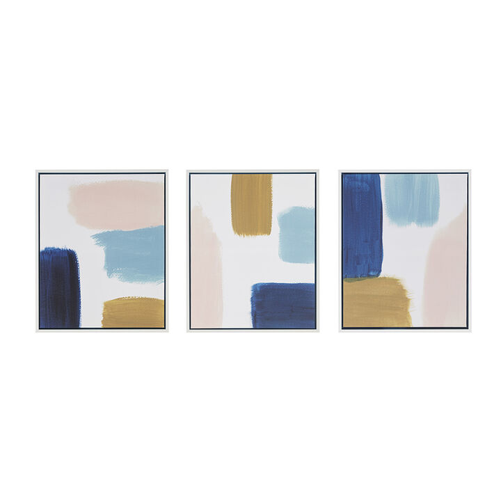 Gracie Mills Ollie Abstract Framed Canvas 3 Piece Set Wall Decor
