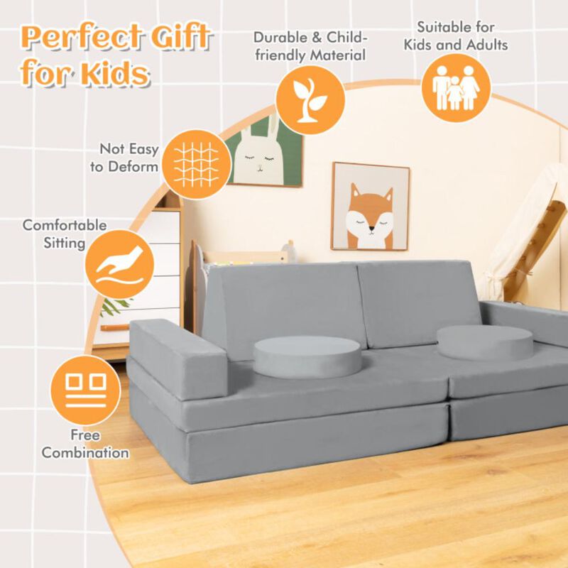 Hivvago 6 Pieces Convertible Kids Play Couch Set with Zipper