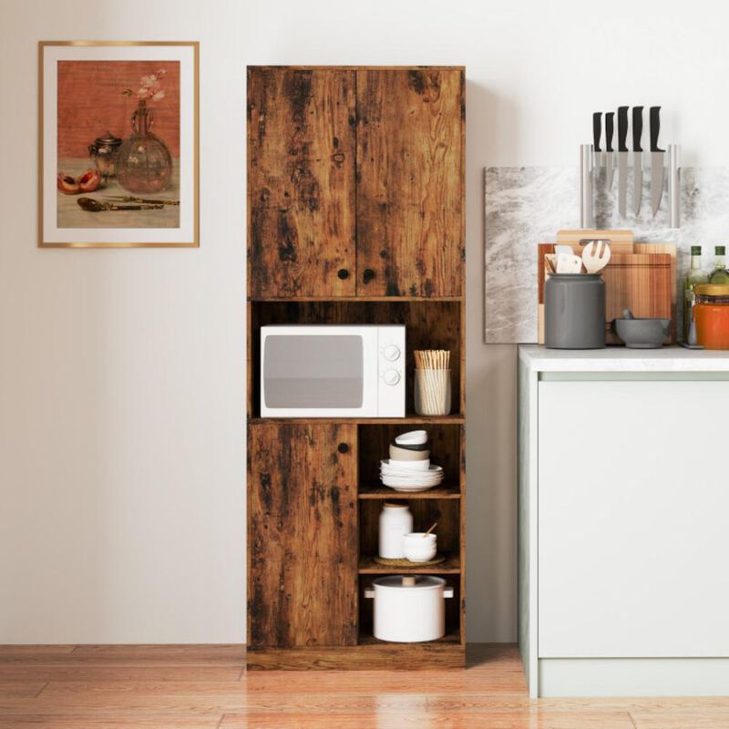 Hivvago Kitchen Pantry Storage Cabinet with Microwave Stand and Open Shelves