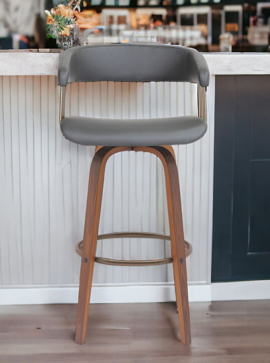 HomeRoots Faux Leather Cafe-Style Swivel Bar Stool with Armrests