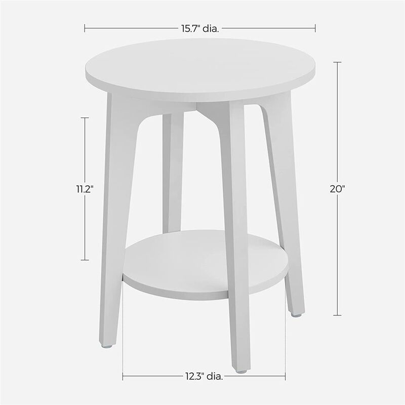 Minimalist Round End Table – Small Table with Lower Shelf for Sofa Side or Bedside Storage Needs