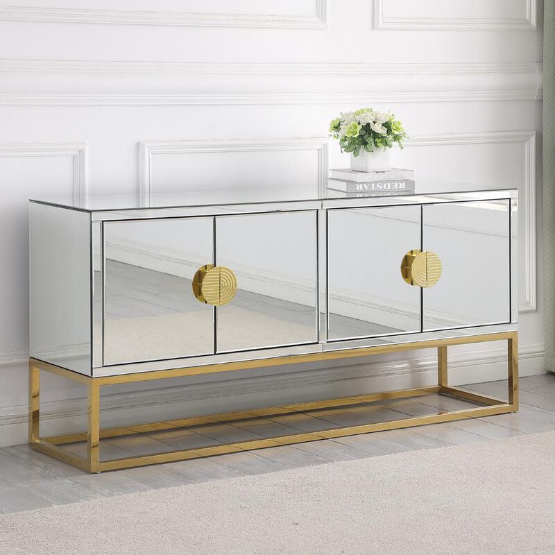 Best Master Furniture Tadala 64 Mirrored with Gold Leg Sideboard