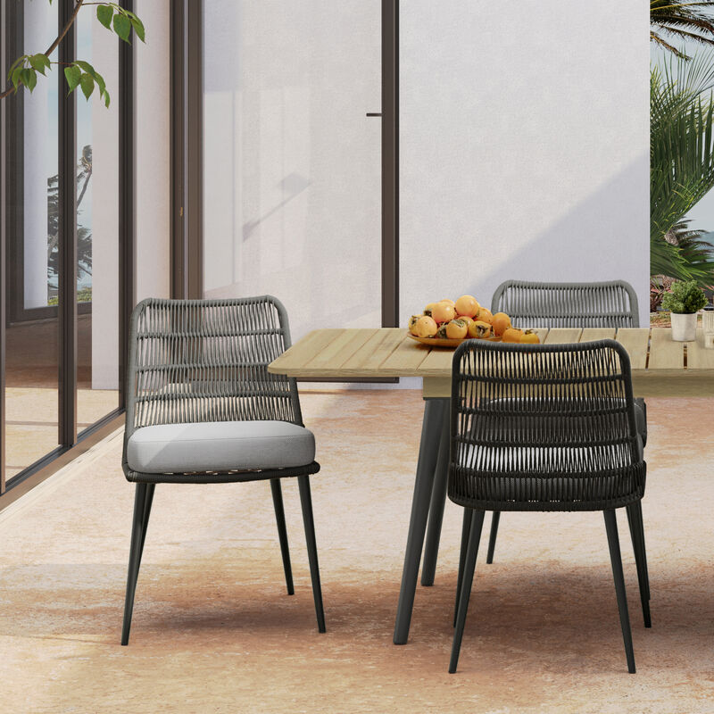 Beachside Contemporary Outdoor Dining Chair (Set of 2) in Grey Polyester Fabric