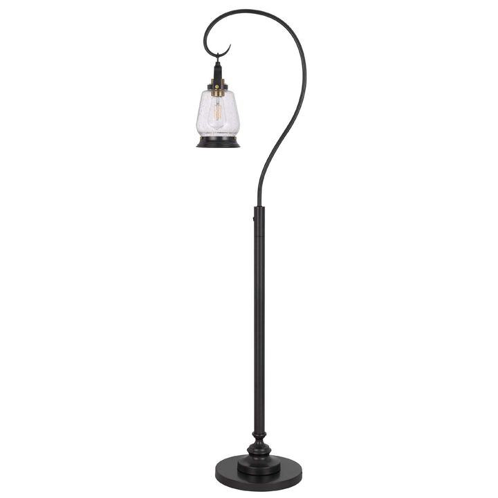 Jerry Classic Lantern Floor Lamp, Bubble Glass Shade, Dark Bronze Metal