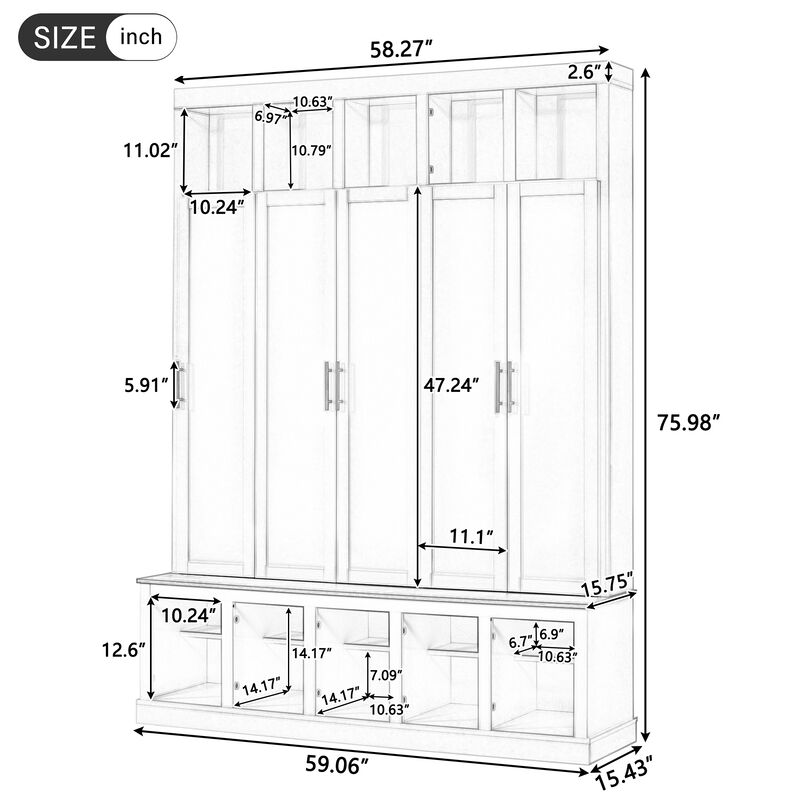 Merax All-in-One Hallway Organizer with 3 Closed Lockers, Inner Hooks & Hanging Rods Hall Tree image number 3