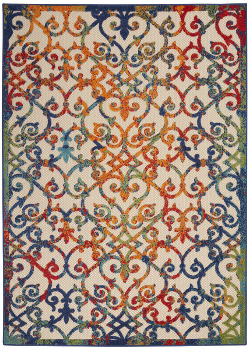 HomeRoots 8' X 11' Ivory Blue Orange And Green Trellis Indoor Outdoor Area Rug