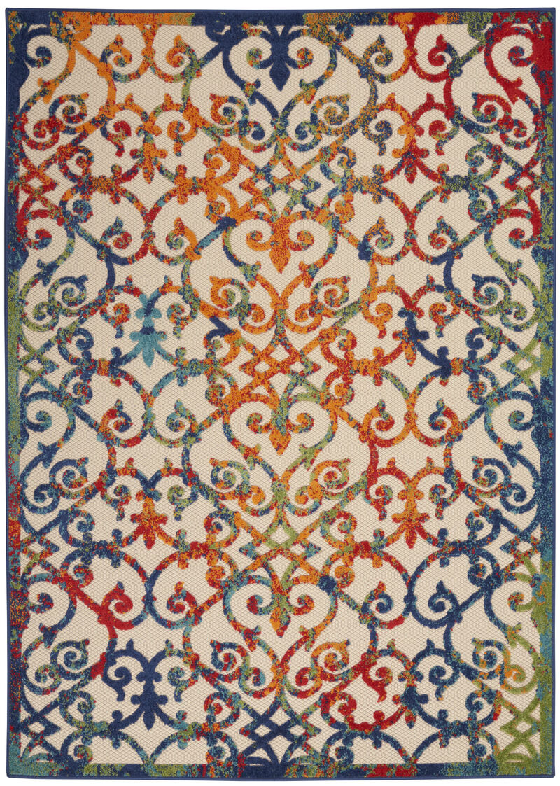 HomeRoots 8' X 11' Ivory Blue Orange And Green Trellis Indoor Outdoor Area Rug image number 0