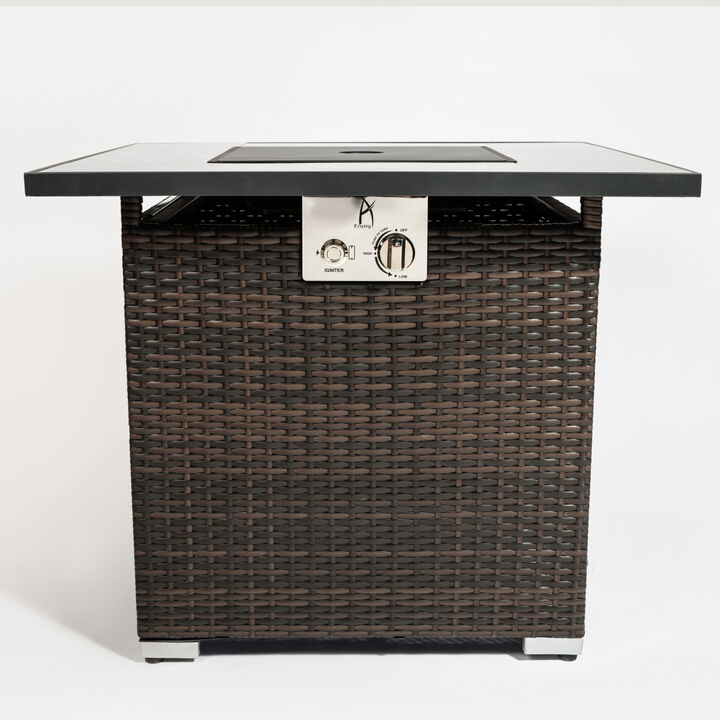 Streamdale 30'' Outdoor Fire Table with Glass Rocks and Rain Cover