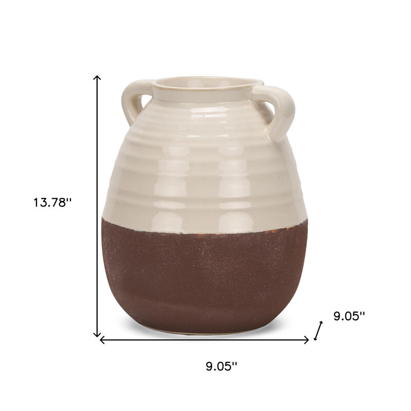 HomeRoots 14" Brown And Cream Ceramic Amphora Table Vase image number 3