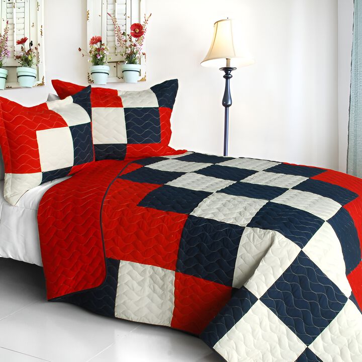 Cute Little Princess Patchwork Quilt Set 3 Piece Full Size Quilted Soft Bed Cover Set