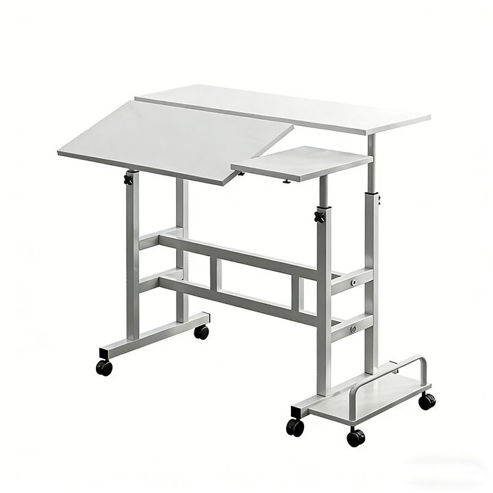Adjustable Height Mobile Standing Desk &ndash; Compact Rolling Workstation for Small Spaces &ndash; Ergonomic