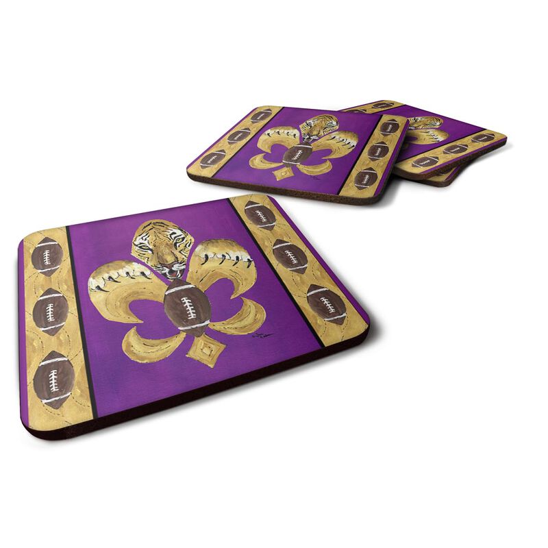 Caroline's Treasures 8205FC Tiger Football Fleur de lis Foam Coasters (Set of 4), 3.5 H x 3.5 W, Multicolor