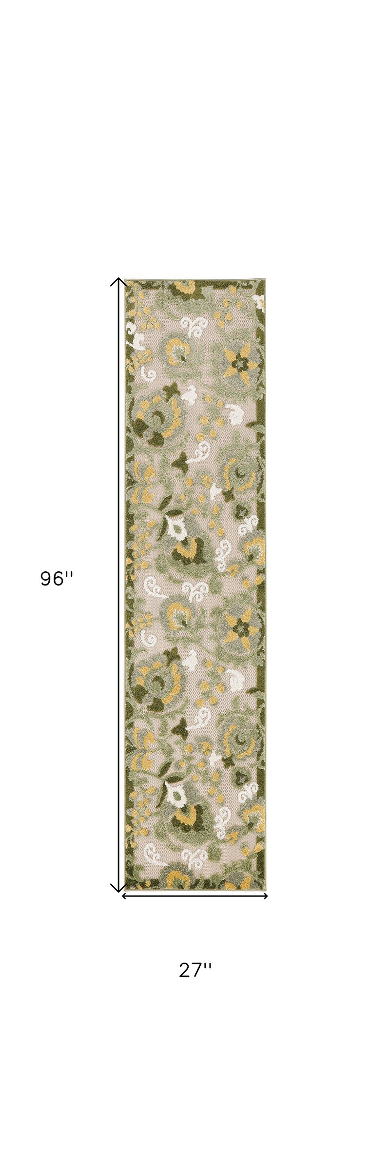 HomeRoots 8' Ivory Dark Green And Yellow Floral Indoor Outdoor Runner Rug image number 6