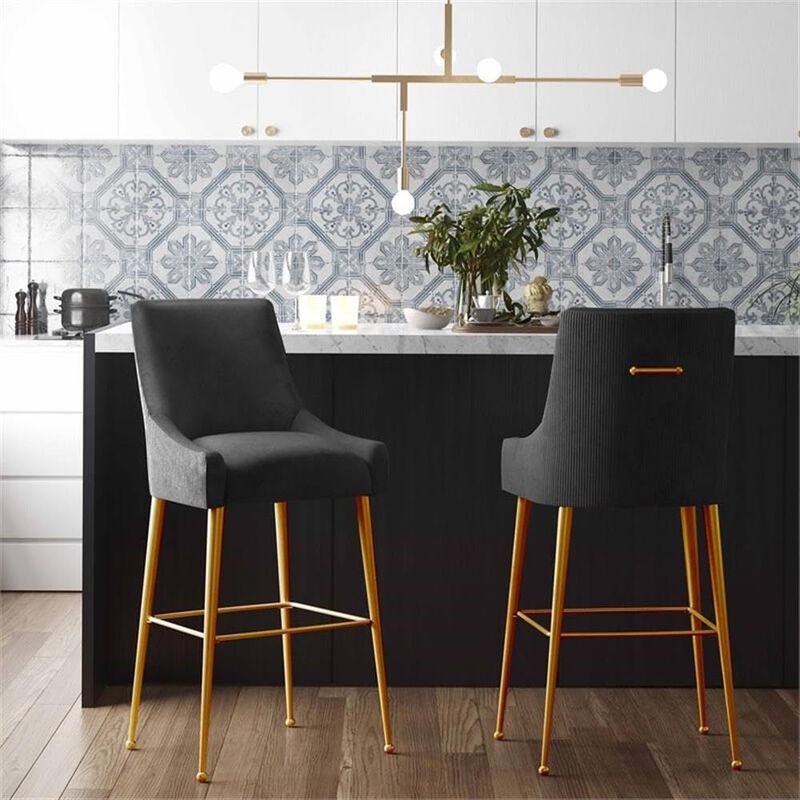 TOV Furniture Beatrix Pleated Black Velvet Bar Stool image number 1
