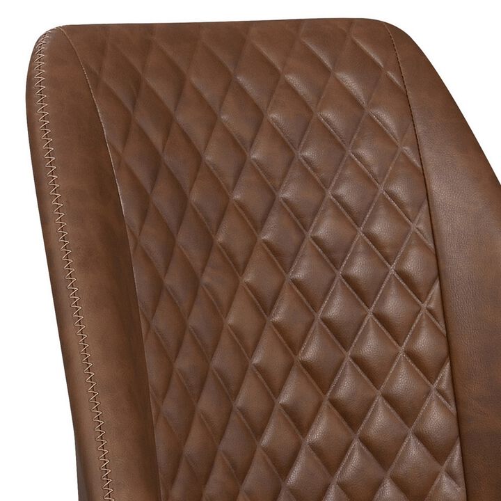 Leatherette Office Chair with Sloped Back and Diamond Stitching, Brown-Benzara