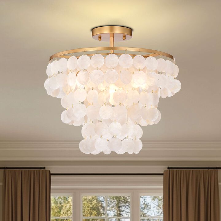 Pilar 4-Light Glossy Bronze Finish Natural White Shell Flush Mount