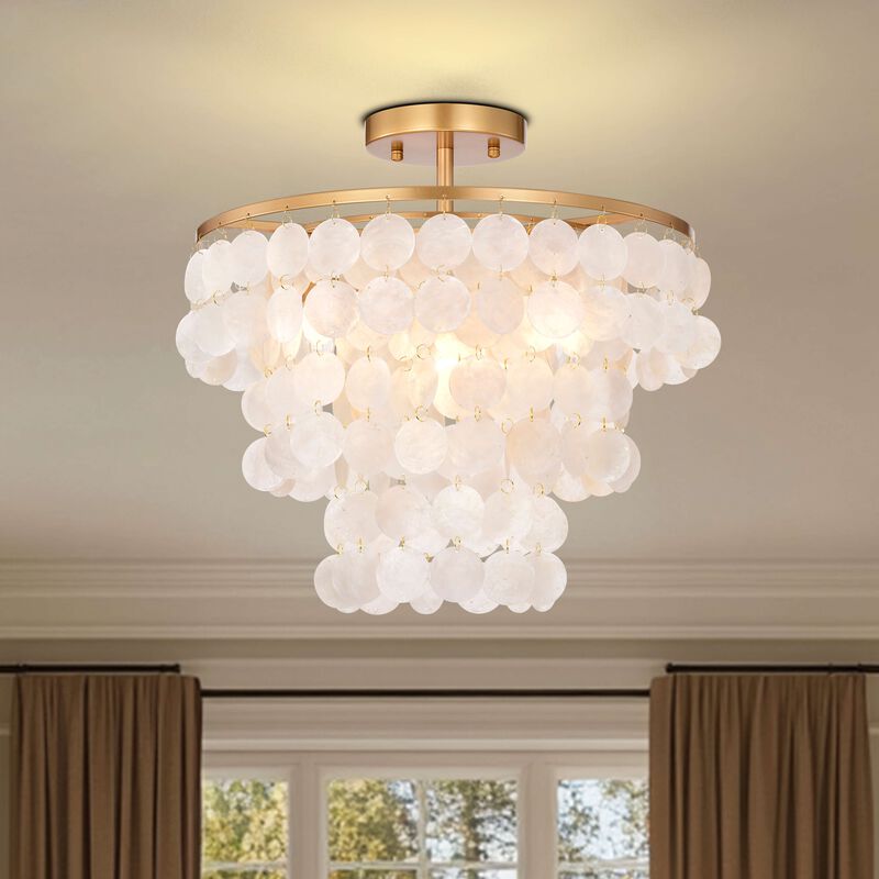Pilar 4-Light Glossy Bronze Finish Natural White Shell Flush Mount image number 1