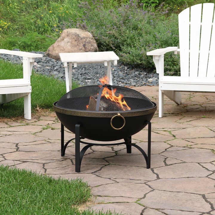 Sunnydaze 26 in Contemporary Steel Fire Bowl with Handles and Spark Screen