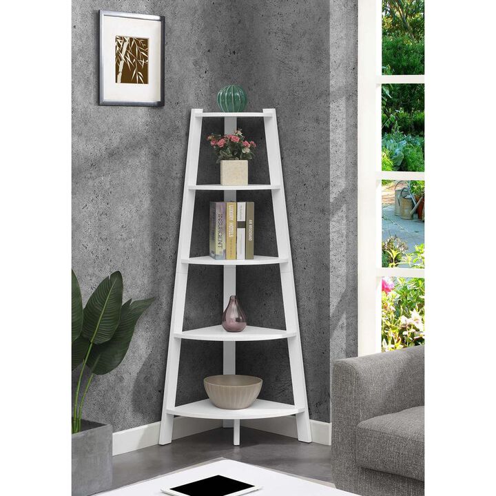 Convenience Concepts Newport 5 Tier Wide Corner Bookcase, White