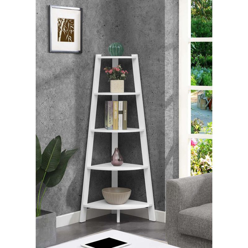 Convenience Concepts Newport 5 Tier Wide Corner Bookcase, White