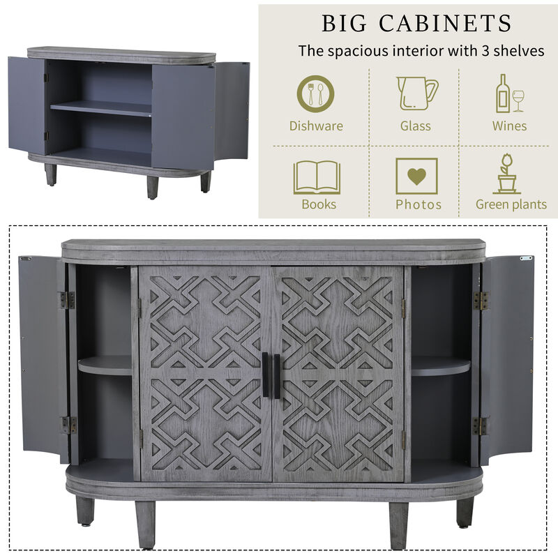 Merax Accent Storage Cabinet Sideboard Wooden Cabinet with Antique Pattern Doors for Hallway